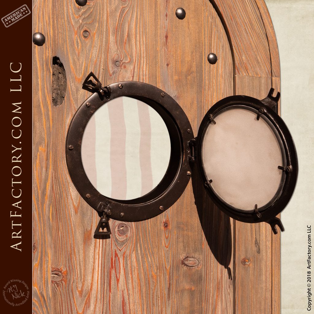 Custom Nautical Porthole Door: Master Handcrafted Solid Wood Entrance