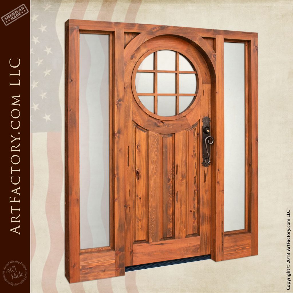 Custom Colonial Handmade Door With Sun Window and Sidelights