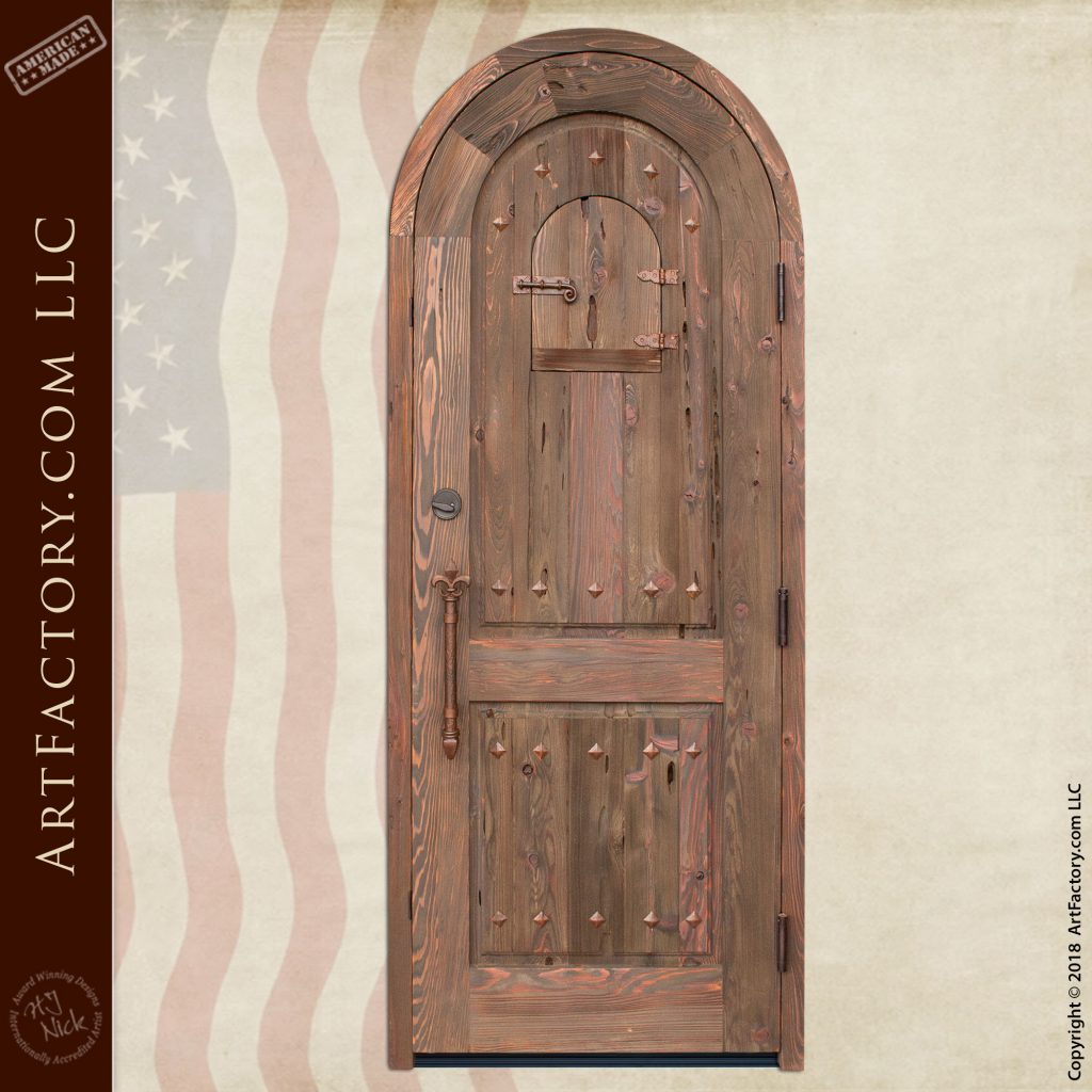 Custom Medieval Arched Door: Solid Wood With Speakeasy Portal