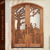 Hand Carved Arch Door with Crane and Trout Nature Theme
