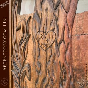 love heart personalized carving in tree on door