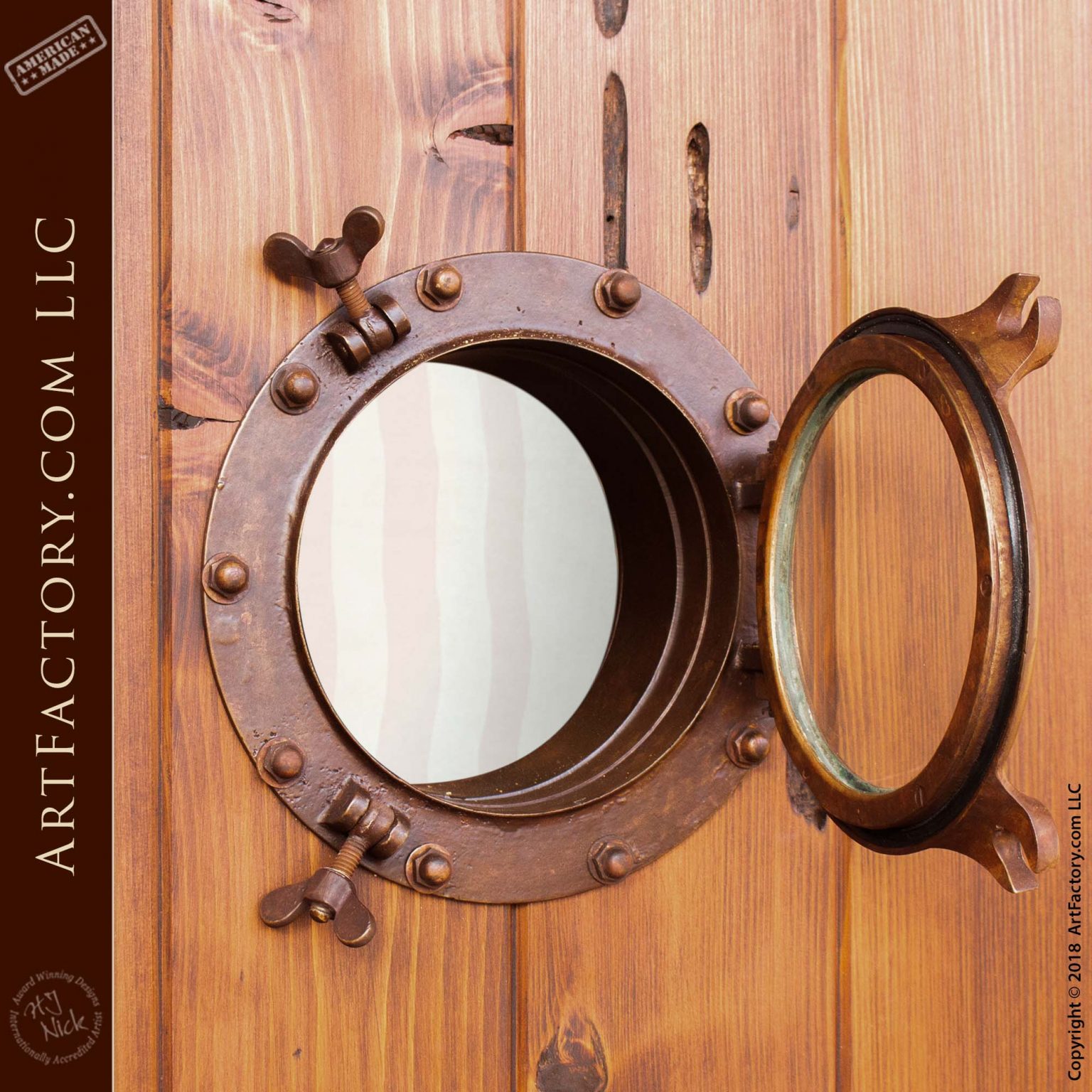 Wooden Nautical Theme Door With Genuine Ship's Porthole Window
