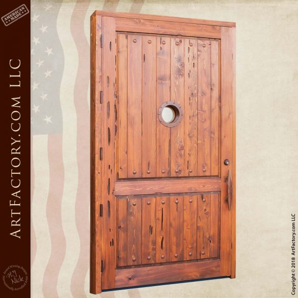 Custom Nautical Porthole Door: Master Handcrafted Solid Wood Entrance