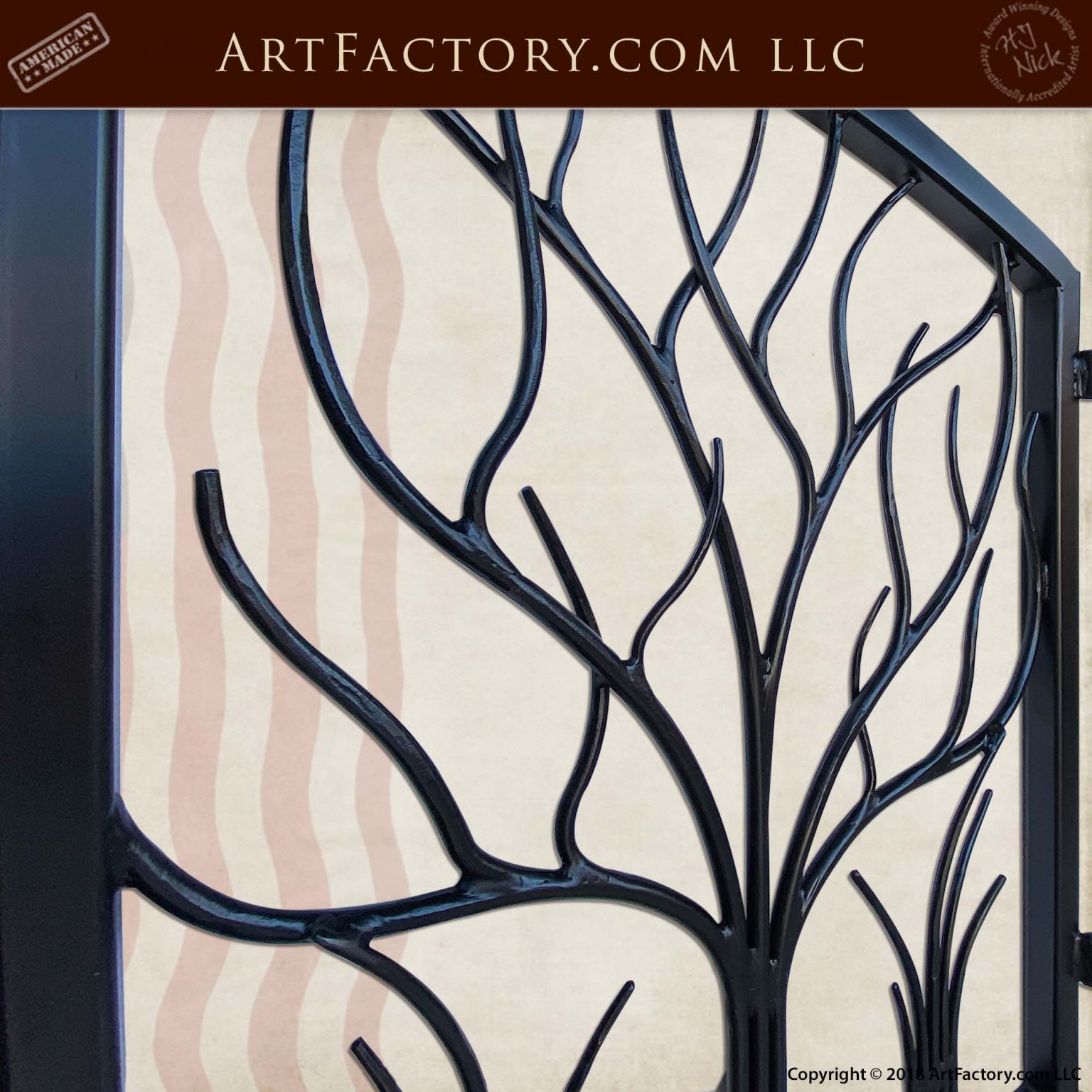 Iron Tree Themed Gate Genuine Blacksmith Hand Wrought Iron