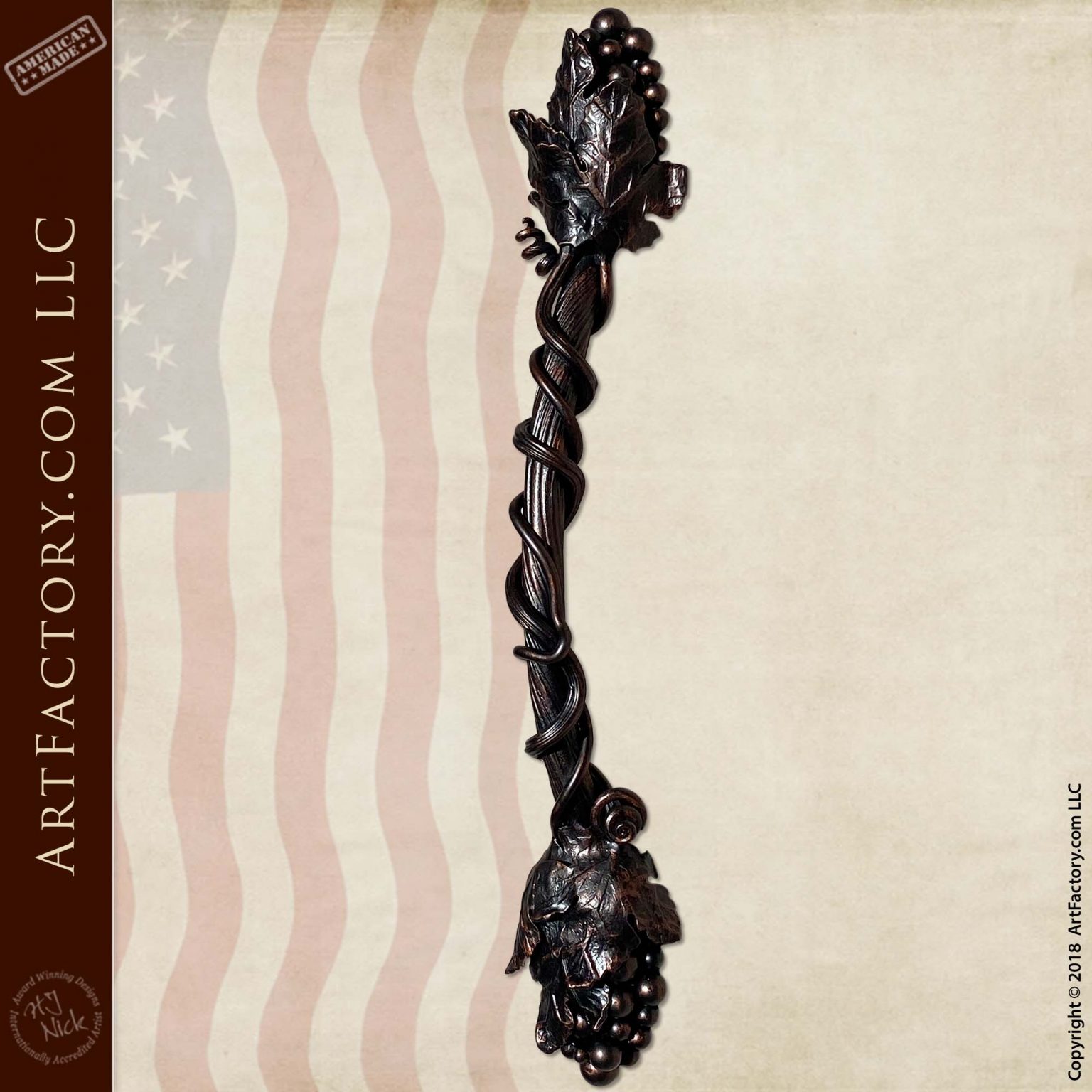 Grapevine Wine Room Door Pull Wrought Iron With Copper Patina Finish