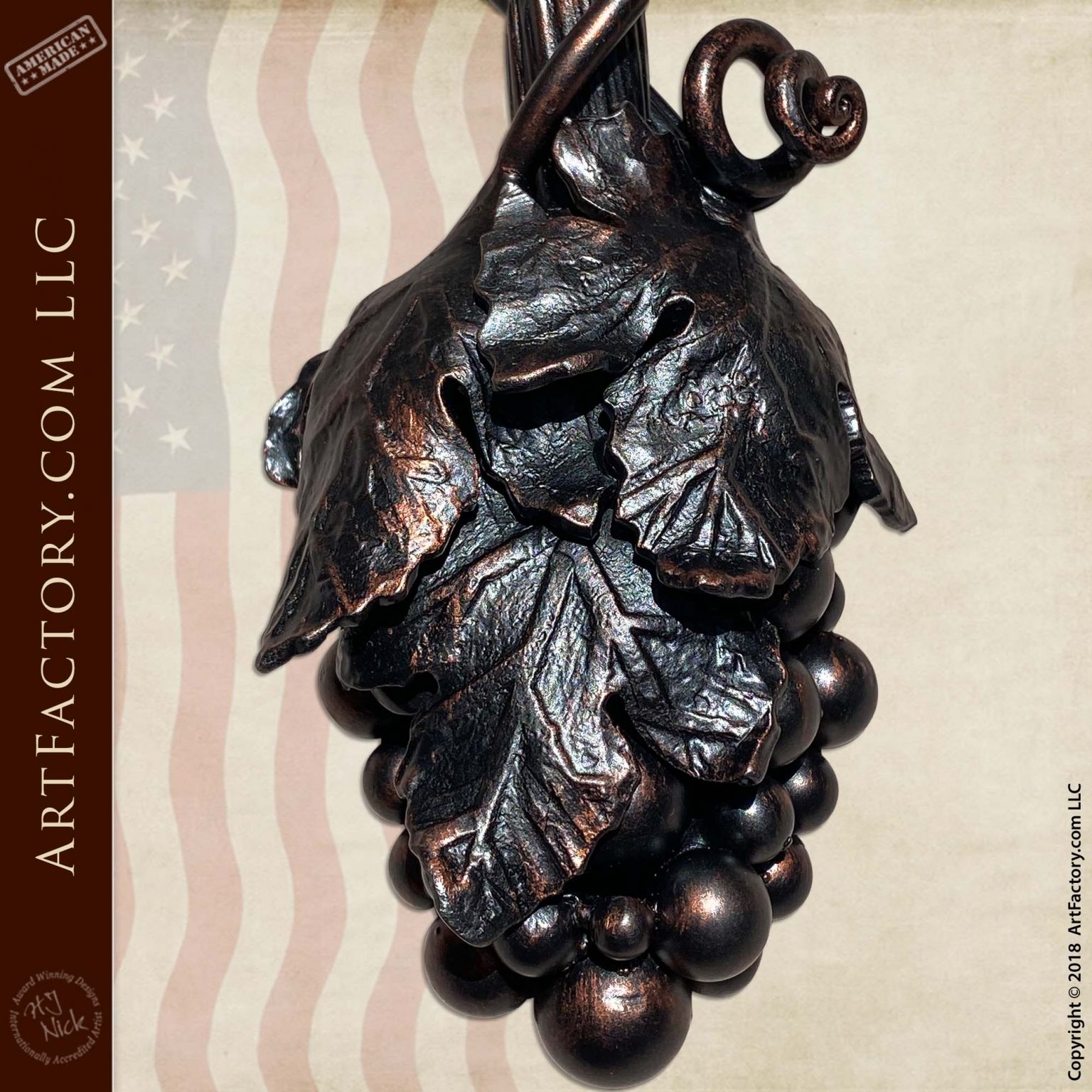 Grapevine Wine Room Door Pull Wrought Iron With Copper Patina Finish