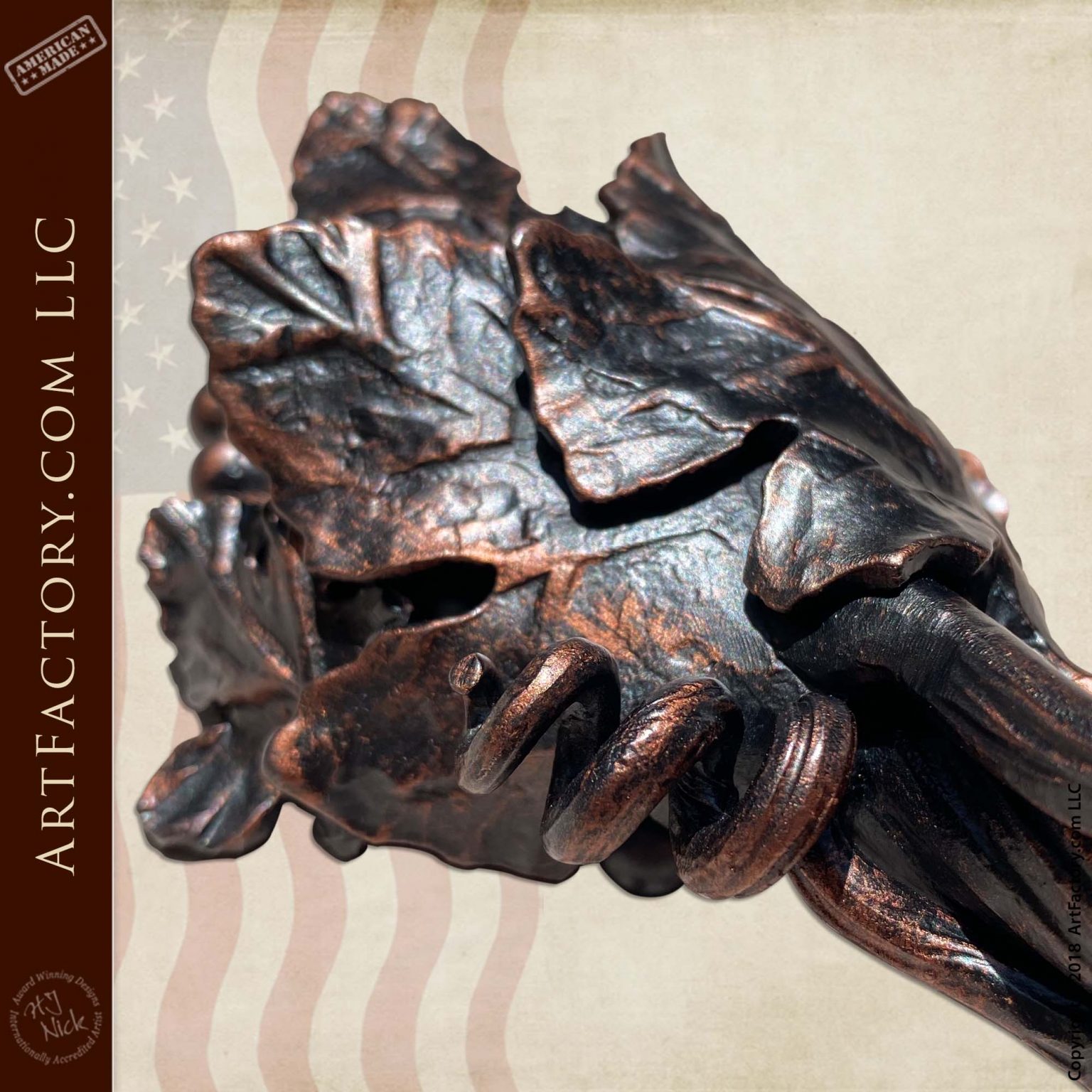 Grapevine Wine Room Door Pull Wrought Iron With Copper Patina Finish