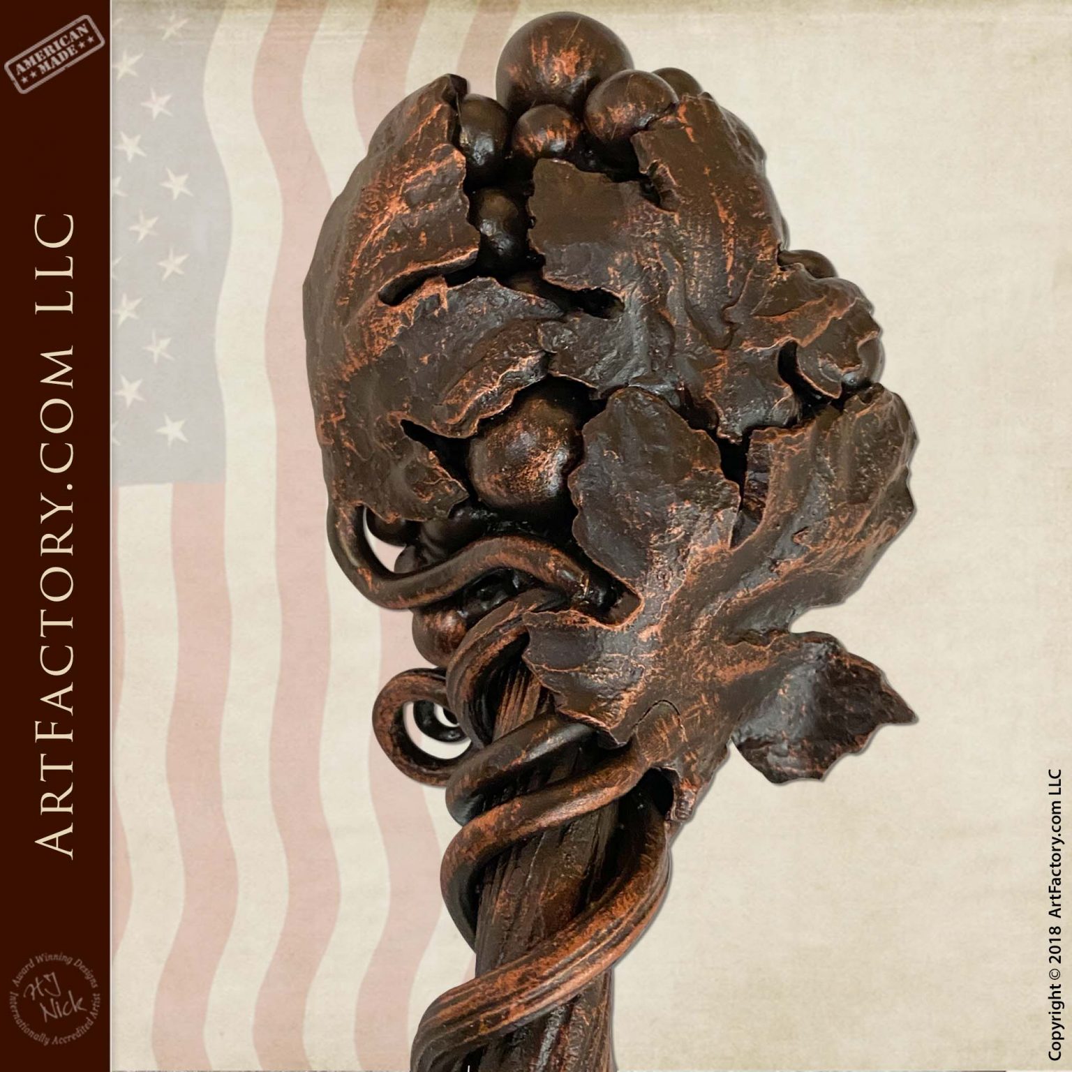 Grapevine Wine Room Door Pull Wrought Iron With Copper Patina Finish