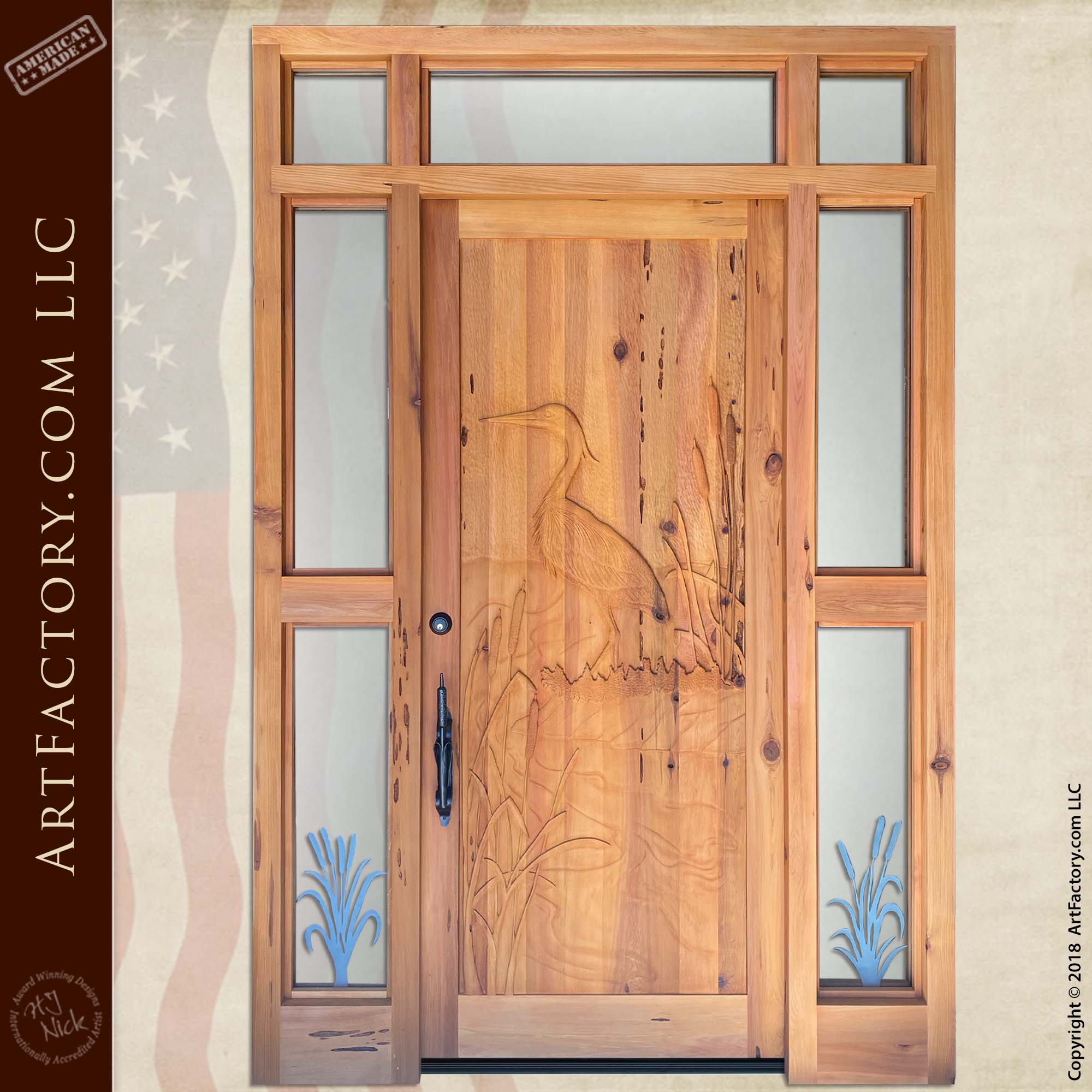 custom heron carved door