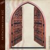 Cathedral Arch Double Doors with Hand-Forged Decorative Iron Straps