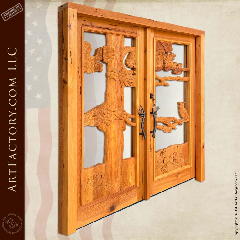 Log Cabin Entrance Double Doors: Fine Hand Carved Wilderness Doors