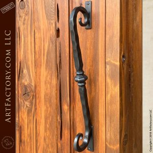 Wooden Medieval Door: Hand-Forged Harlequin Pattern Security Grill