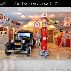 Ford Model A and restored visible gas pump