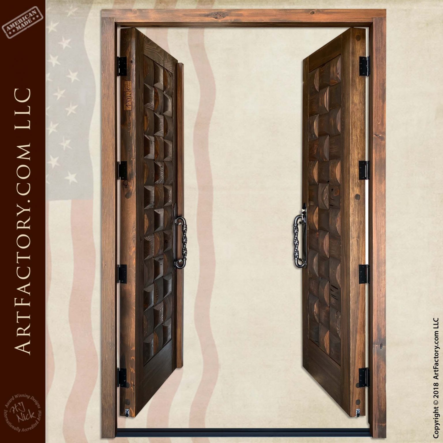 Rustic Basket Weave Double Doors Fine Art Hand Carved Wood Entrance