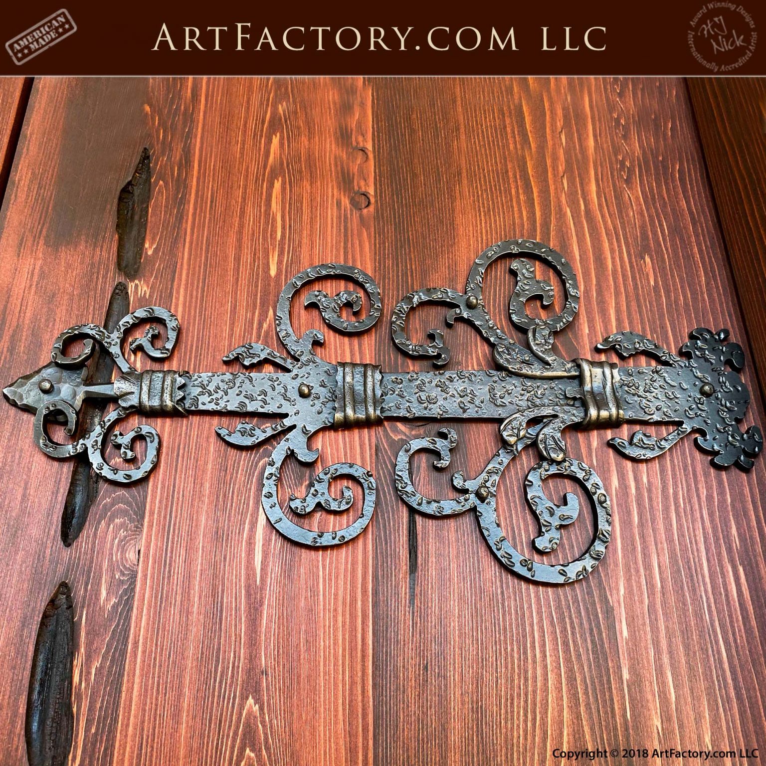 Custom Ornamental Strap Hinge Blacksmith Hand Wrought Iron