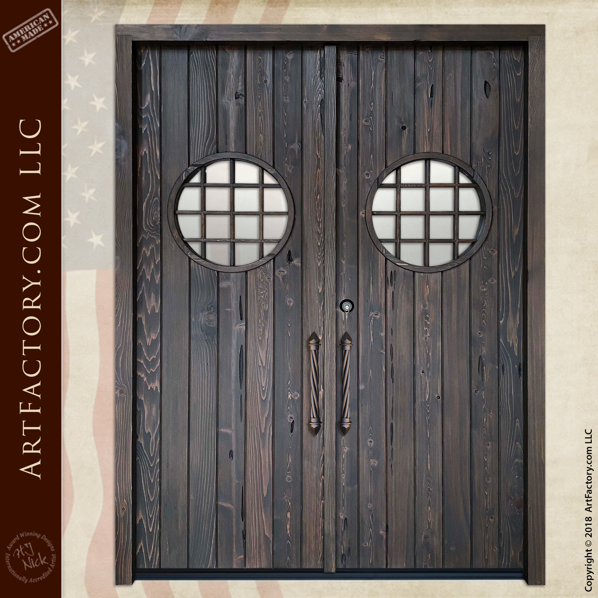 Solid Wood Vertical-Planked Doors with Custom Windows