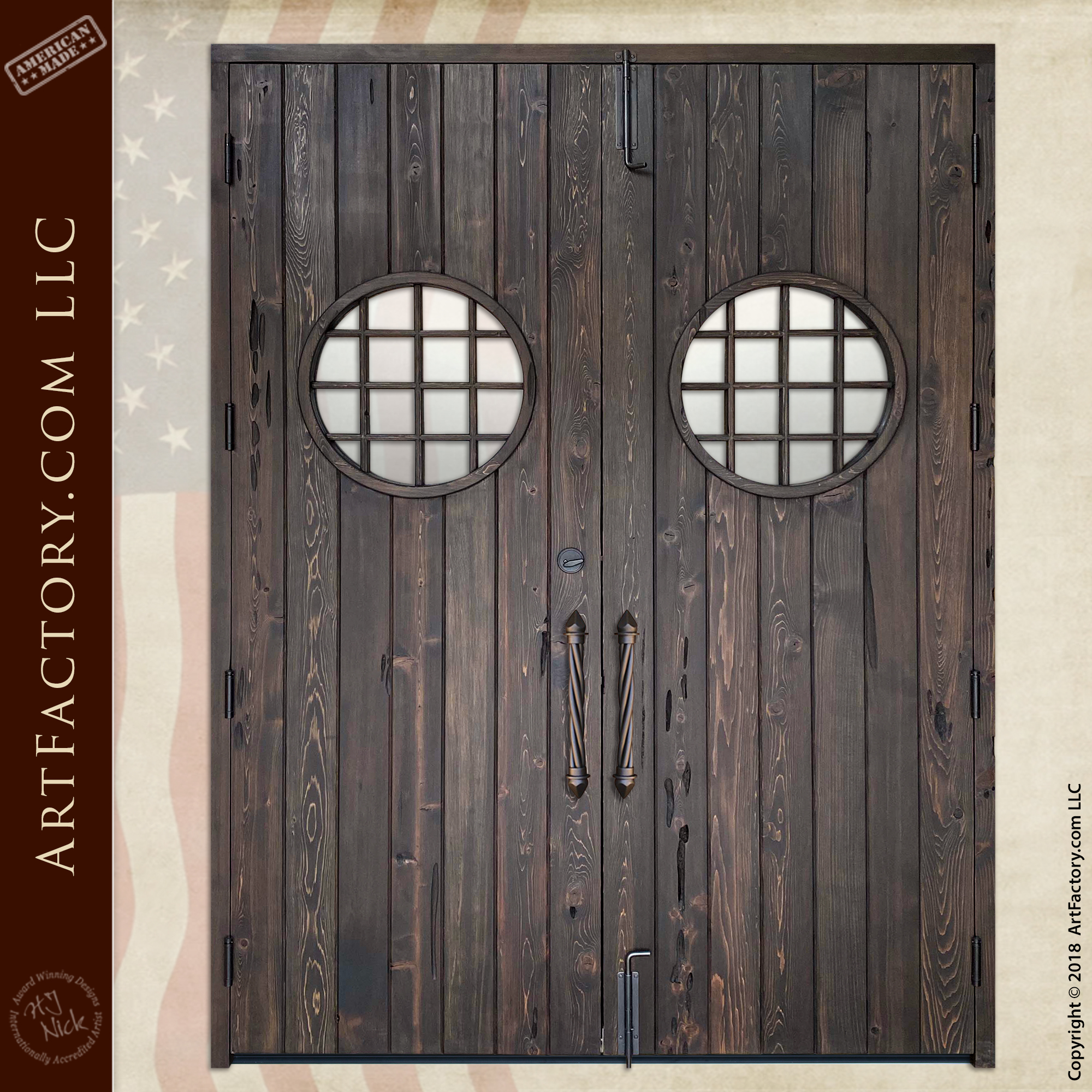 Solid Wood Vertical-Planked Doors with Custom Windows