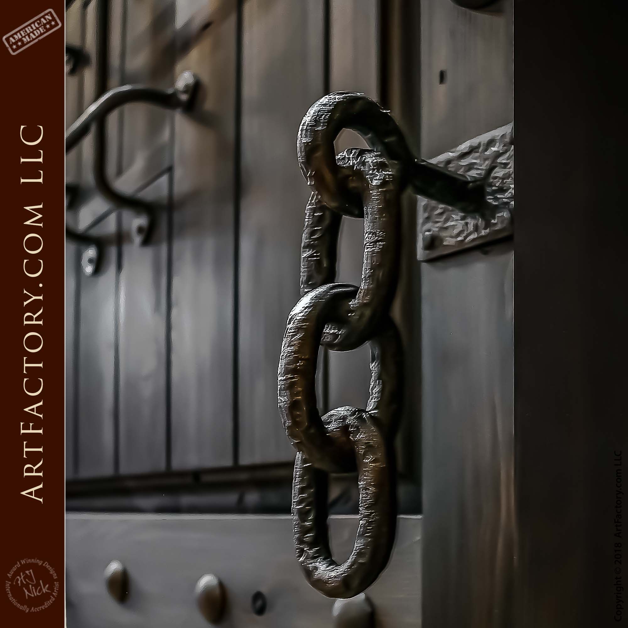 Custom Entry Door with Hand-Forged Iron Chain-Link Pulls