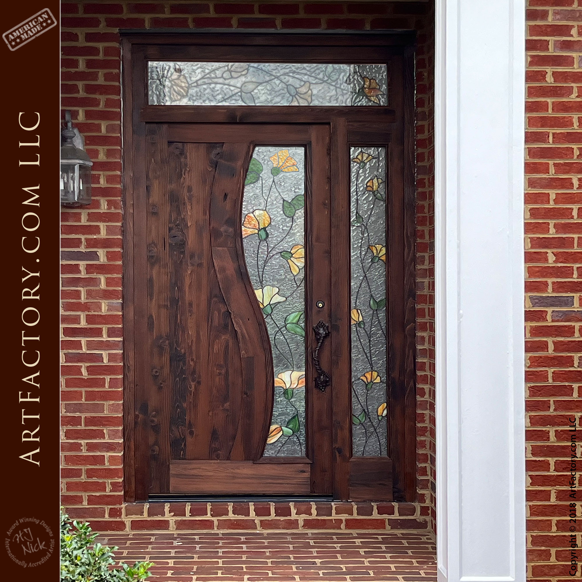 Tulip Stained Glass Door with Sidelights