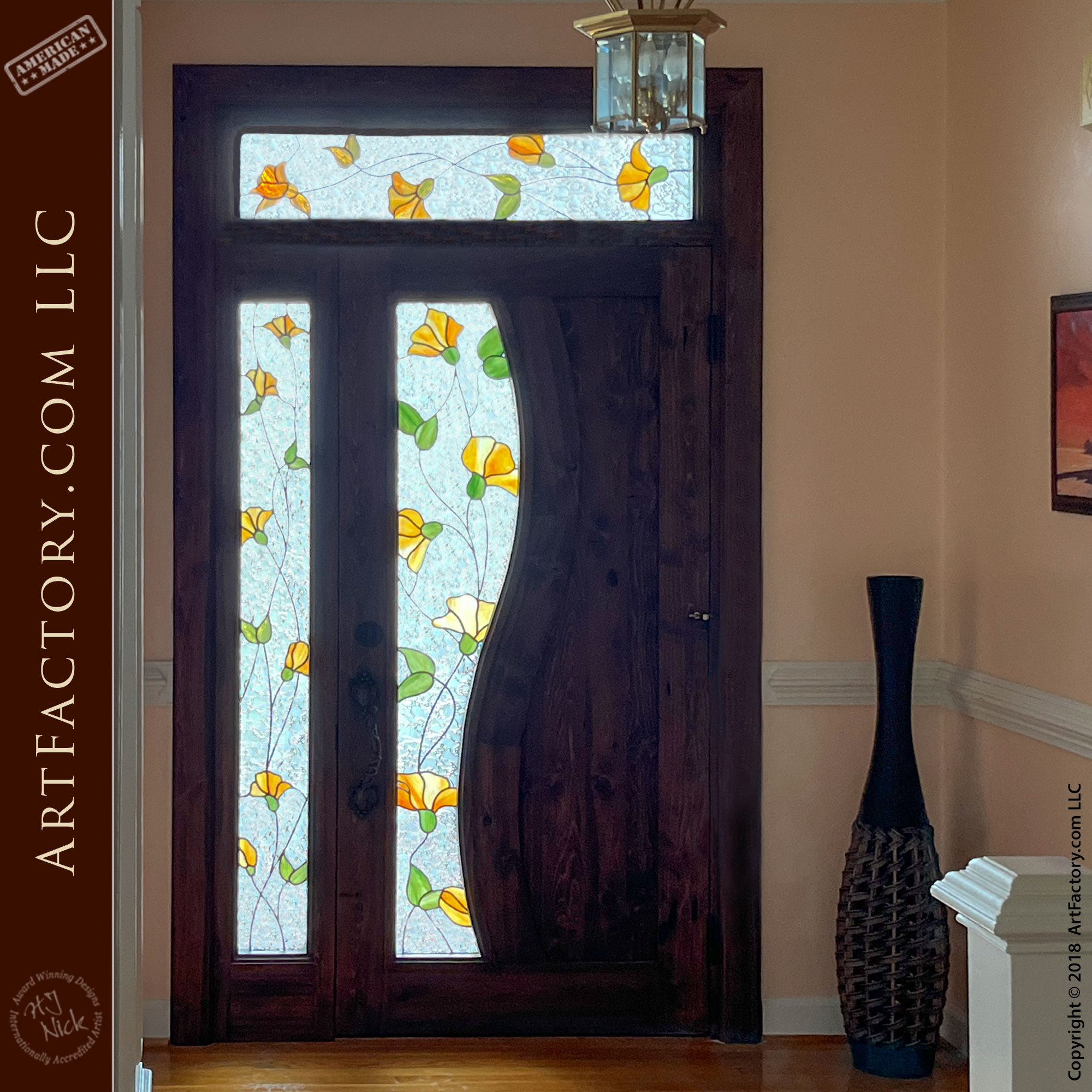 Tulip Stained Glass Door with Sidelights