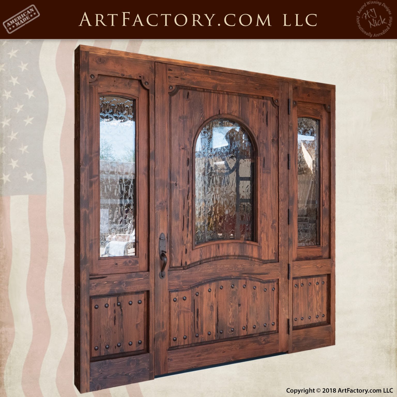 Personalized Custom Grand Entrance Solid Wood With Fine Art Sidelights