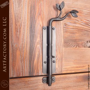 hand forged iron slide bolt lock with leaves