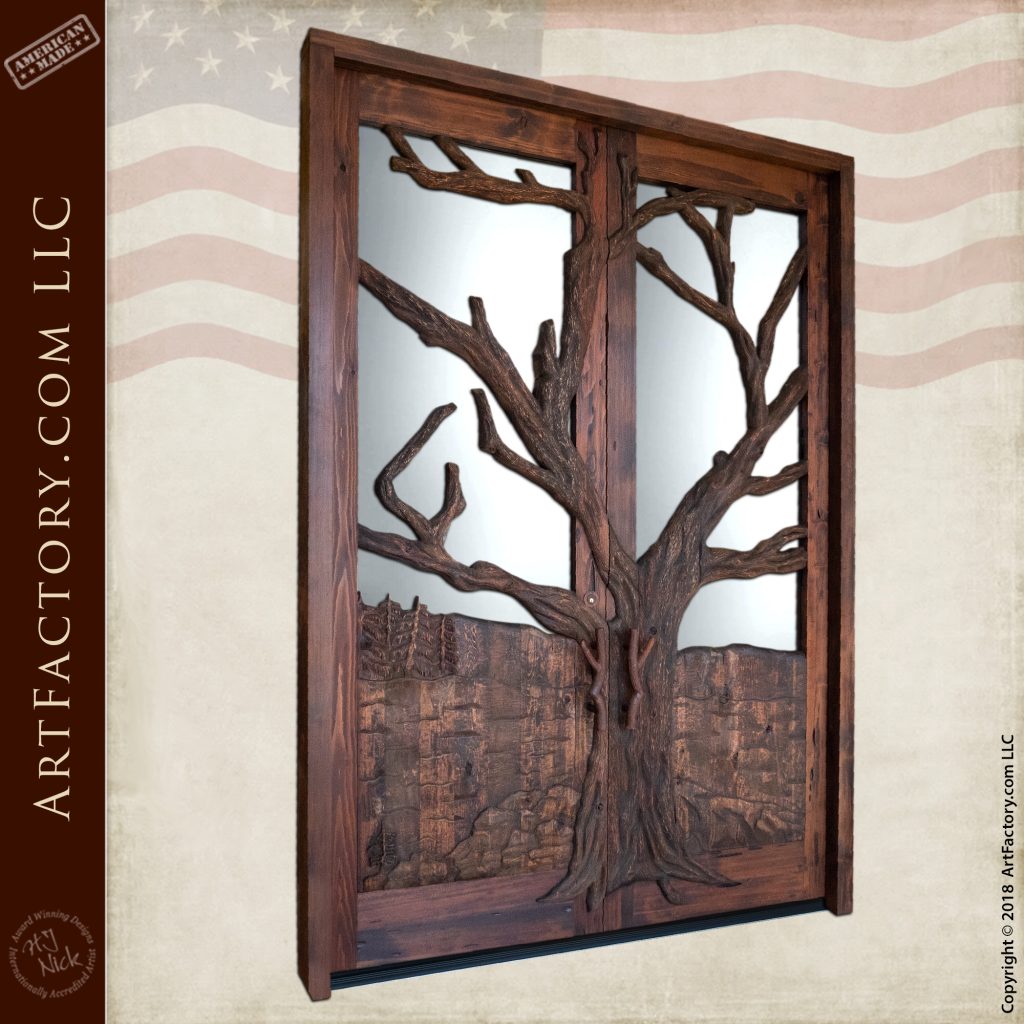 Wolf Carved Front Door Custom Themed Hand Carvings