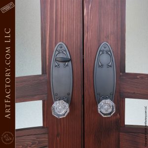 wrought iron elven lock plates with crystal door pulls