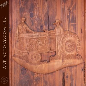 Tractor Brother wood carving up close