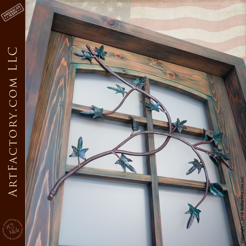 Custom French Vine Door With Hand Forged Iron Accent Overlays   Large Custom Wooden Vine Inspired Mystic Door 7 1024x1024 