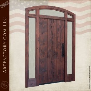 custom vertical plank entrance door angled view