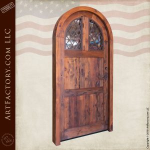 custom arched front entrance door angled view