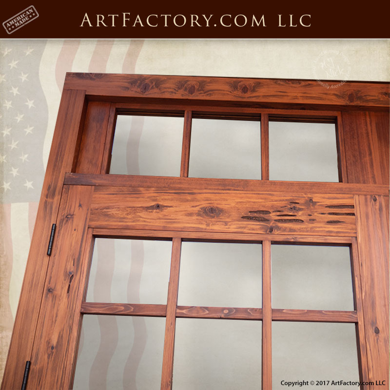 transom window and French door glass panels up close