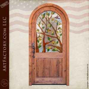 New Custom Wooden Stained Glass Humming Bird Entrance Door