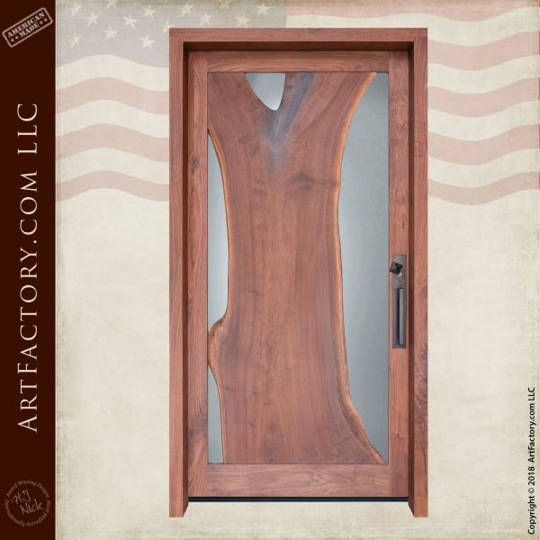 New Custom Tree Slab Glass Front Wooden Door