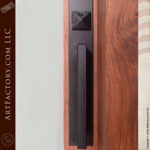custom contemporary door pull with backplate and lock cover