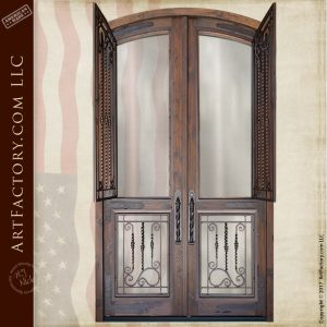 semi-arched custom front door with top security grills open