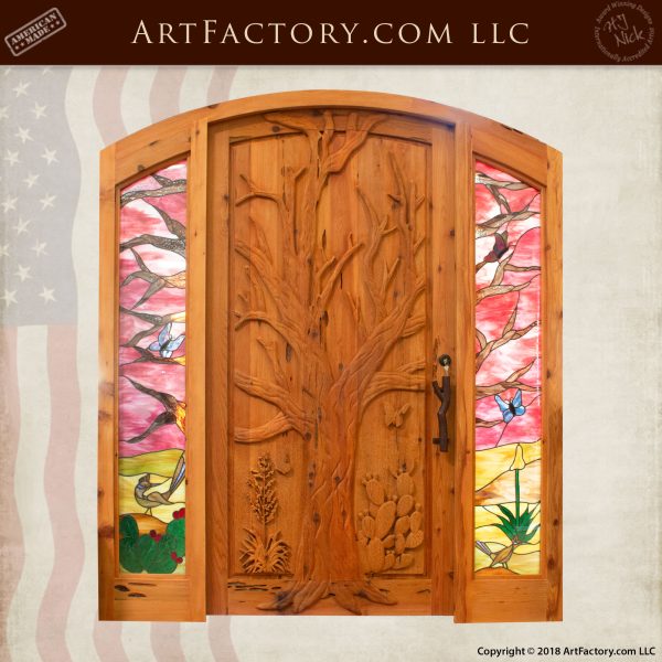 carved oak tree door front