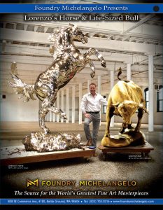 Foundry Michelangelo Presents Lorenzo's Horse and Life-Sized Bull. These magnificent sculptures are to be unveiled at Gordon McCall's Motorworks Revival event on Aug. 14, 2019.