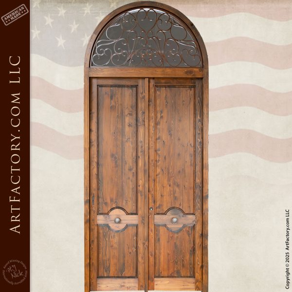 Luxury French Baroque double door with full arched transom, handcrafted solid wood