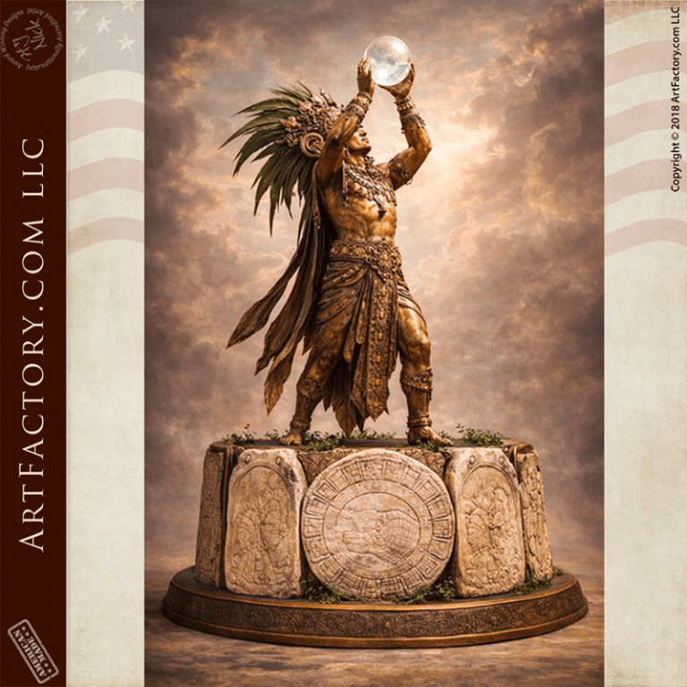 * Maya Sculpture * The Celestial Bearer * Keeper of the Vision Stone * Intermediary of the Three Realms * Maya Ajaw (Lord/Ruler) * Ritual Priest-Lord * Archetypal Ruler Classic Maya Period Mesoamerican Art Maya Cosmology Dynastic Continuity Sacred Kingship Pre-Columbian Influence Maya Lineage Late Classic Period (AD 600–800) * Celestial Sphere * Vision Stone * Astronomical Orb * Ancestral Stone * Axis Mundi (World Center) * Cosmic Order * Sun (K’in) Symbolism * Sacred Calendars * Ritual Authority * Prophecy and Vision * Intermediary * Spiritual Conduit * Guardian of Time * Ancestral Veneration * Harmony and Balance * Divine Right * Cosmic Alignment * Earth, Heaven, and Underworld * Limestone Relief * Monumental Carving * Hieratic Pose * Sacred Iconography * Anthropological Sculpture * Figurative Maya Art