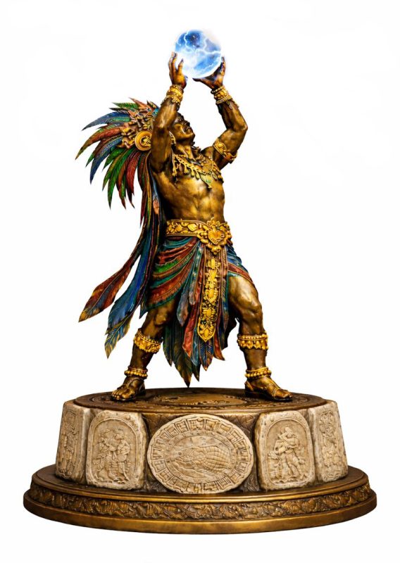 * Maya Sculpture * The Celestial Bearer * Keeper of the Vision Stone * Intermediary of the Three Realms * Maya Ajaw (Lord/Ruler) * Ritual Priest-Lord * Archetypal Ruler Classic Maya Period Mesoamerican Art Maya Cosmology Dynastic Continuity Sacred Kingship Pre-Columbian Influence Maya Lineage Late Classic Period (AD 600–800) * Celestial Sphere * Vision Stone * Astronomical Orb * Ancestral Stone * Axis Mundi (World Center) * Cosmic Order * Sun (K’in) Symbolism * Sacred Calendars * Ritual Authority * Prophecy and Vision * Intermediary * Spiritual Conduit * Guardian of Time * Ancestral Veneration * Harmony and Balance * Divine Right * Cosmic Alignment * Earth, Heaven, and Underworld * Limestone Relief * Monumental Carving * Hieratic Pose * Sacred Iconography * Anthropological Sculpture * Figurative Maya Art