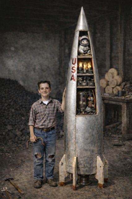 A boy and his rocket.