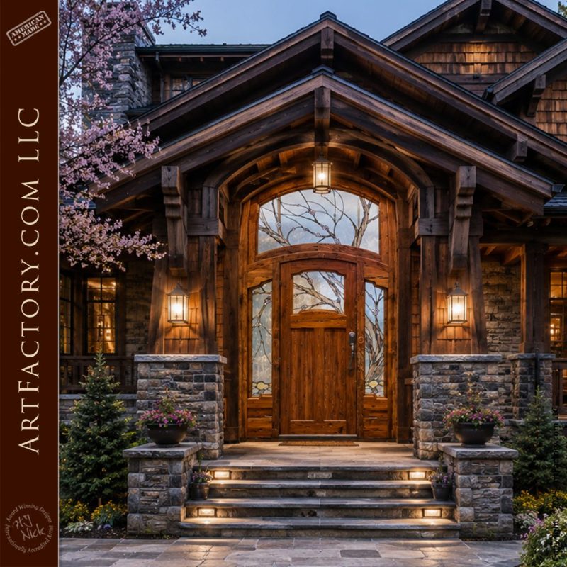 Here’s the extracted copy from both images. ## Image 1 **H.J. NICK × ARTFACTORY.COM** **CRAFTSMAN DOORS FOR A LIFE WELL LIVED** ### A Unified Craftsman Ensemble **Matching Garage Doors** Solid wood, minimal glass **Coordinating Side Entrance** With H.J.Nick forged handle **Curb Appeal at Dusk** Timeless, warm, inviting --- ### The H.J. Nick Story **HANDCRAFTED • TIMELESS • PERSONAL** At H.J. Nick, every door begins with a vision — the quiet poetry of wood, glass, and handwork coming together as a singular expression of home. Crafted in our furnaces, each stained glass panel is hand cut, foiled, soldered, and set into solid wood using exposed mortise-and-tenon joinery, doweled by hand. This entrance system — 12’ overall height, 8’ wide with side lights — is a true architectural statement, made for discerning homeowners in **the Cherry Blossom corridor of the Washington, DC area** who value enduring craftsmanship. **Front Entrance** **Alternate Evening View** **Garage & Side Entry** --- ### Exposed Mortise & Tenon Joinery **Through-tenons** hand cut & fitted **Hardwood dowels** pegged & trimmed **Arched rail connection** precision fit **Hand-scraped finishes** natural grain revealed --- ### Decorative Blacksmith Hardware **Forged entry handle** Hand-forged by H.J. Nick **Wrought iron strap hinge** Hand-riveted **Interior thumb latch** Smooth & secure **Custom kick plate** Subtle hammered texture --- ### Handcrafted Stained Glass Cherry blossom motif — each piece cut & soldered in our furnaces --- **HJ NICK** **ARTFACTORY.COM** HANDCRAFTED IN THE USA ONE DOOR. ONE HOME. ONE LEGACY. --- ## Image 2 ### The Art of Entry. **The Legacy of Craftsmanship.** **A Custom H.J. Nick Entrance System by ArtFactory.com** Every great home begins with an extraordinary entrance. This custom 12-foot entry system — featuring an 8-foot door, sidelights, and a hand-forged cherry blossom stained glass transom — was meticulously handcrafted by H.J. Nick at ArtFactory.com. Inspired by the natural beauty of the Cherry Blossom and rooted in the timeless principles of the Craftsman style, this door is a true work of art—designed to be both a welcoming presence and a lasting legacy. **HJ NICK** **H.J. Nick** HANDCRAFTED DOORS ARTFACTORY.COM LLC TRUE HEIRLOOM QUALITY SINCE 1913 --- **Handcrafted Cherry Blossom Stained Glass** Each piece of glass is hand-selected and individually crafted in our furnaces, capturing the delicate beauty of the Cherry Blossom in a timeless design. **Exposed Mortise & Tenon Joinery** Built as the Craftsmen intended. Our doors are constructed with traditional joinery methods for strength, beauty, and authenticity that lasts. **Signed by the Craftsman** Every door is signed by H.J. Nick himself, a mark of authenticity and personal craftsmanship you can trust. --- ### A Home. A Legacy. An Heirloom in the Making. This isn’t just a door. It’s the result of over a century of fine woodworking, passed down through four generations. From hand-forged hardware to precision joinery, every detail is created with purpose, passion, and pride. **Private Entrance** A matching single entry door continues the story with the same attention to detail and handcrafted beauty. **Hand-Forged Hardware** Each piece of hardware is individually forged by skilled blacksmiths, adding strength, character, and timeless elegance. **Matching Garage Doors** Custom-crafted to complement the entry system, these doors feature solid wood construction and subtle arched designs for a cohesive, handcrafted look. **Joinery That Endures** From hand-cut tenons to wooden pegs and precision-fit joinery, our doors are built the old-world way—stronger, better, and made to last for generations. --- **ArtFactory.com LLC | American Made | Family Owned | Four Generations of Craftsmanship** **ArtFactory.com LLC | 1.800.292.0008 | [Info@ArtFactory.com](mailto:Info@ArtFactory.com) | Built by Hand. Built to Last.**