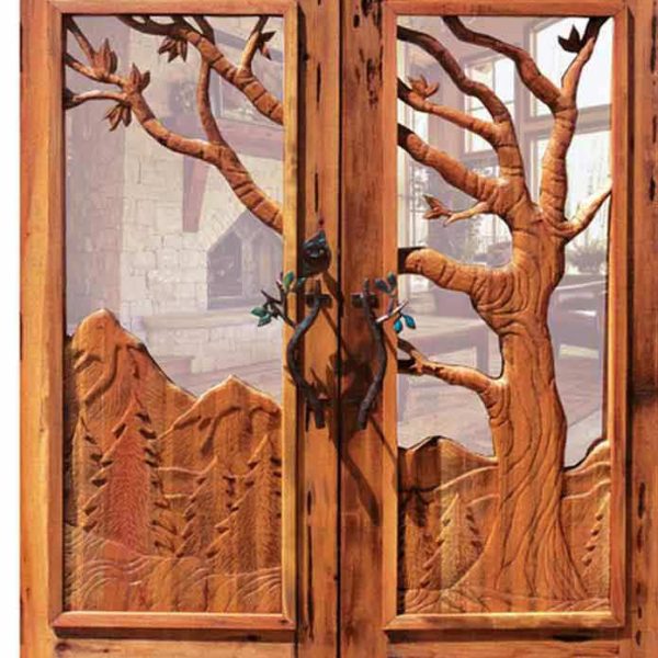 Hand Carved And Cut Through Nature Design Wooden Door  - 2258CDJ