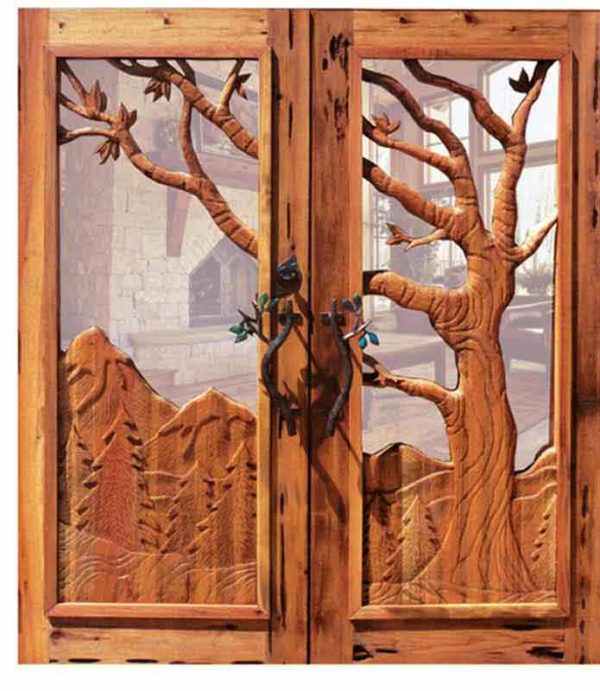 Hand Carved And Cut Through Nature Design Wooden Door  - 2258CDJ