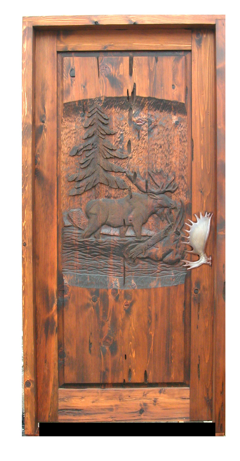 Carved Wood Doors - Moose Carving Custom Wood Doors Entry (783 x 1500 Pixel)