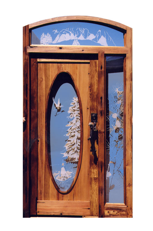 Arched Wood Entry Door With Side Light And Transom  - 7052GP