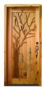 Wood Door Custom - Hand Carved Log Cabin In The Woods - 2335HC