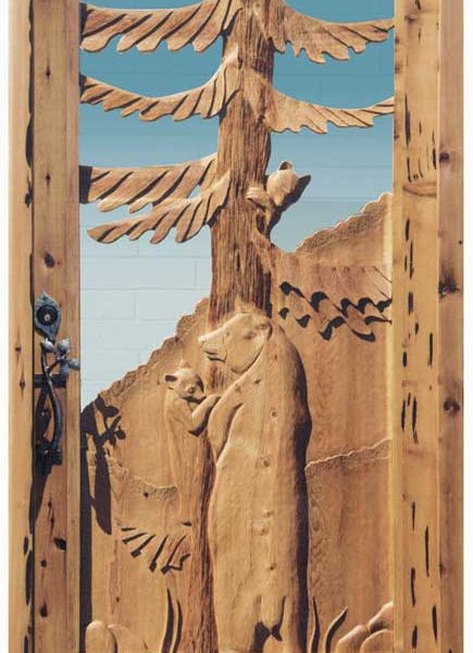 Hand Carved Fine Art Door - Mama Bear and Cubs -  2343HC
